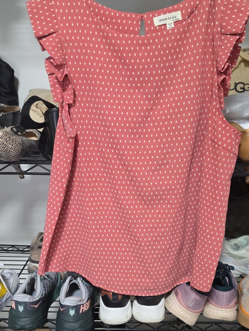 monteau Pink Dot Ruffle Sleeve Women's Top